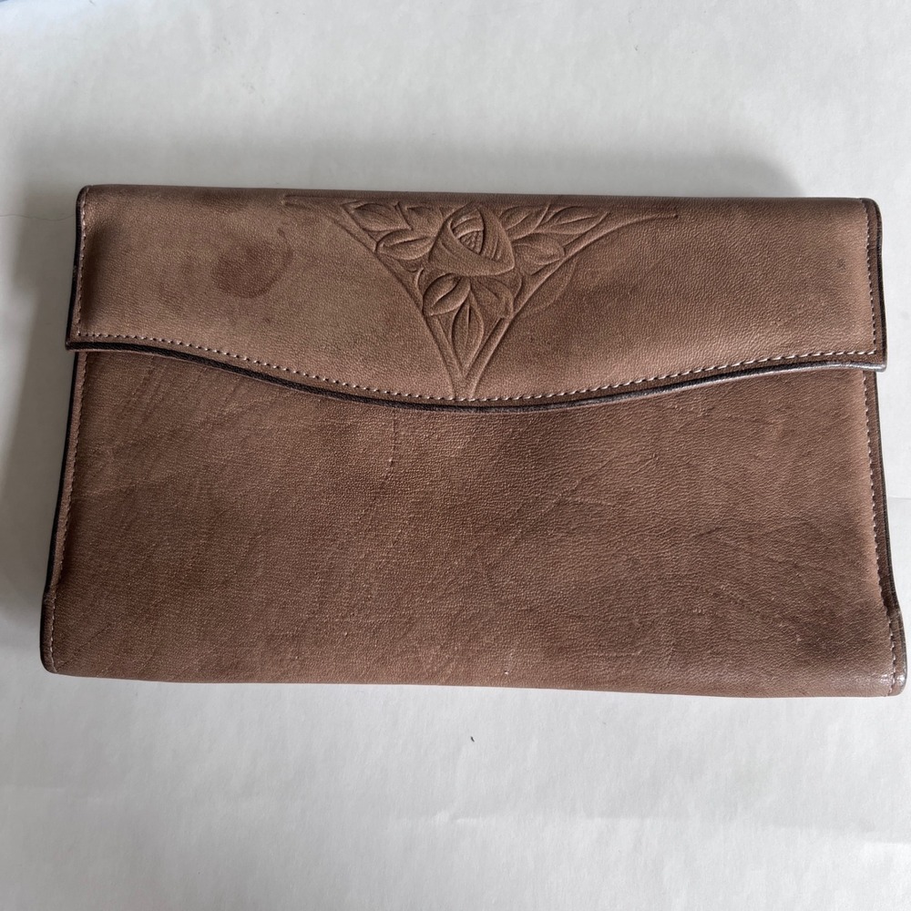 Rolfs Vintage Tan Cowhide Leather Checkbook Wallet Kiss-lock change